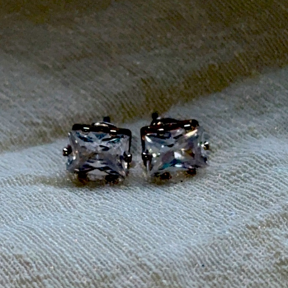 Emerald cut, false diamond stud earrings